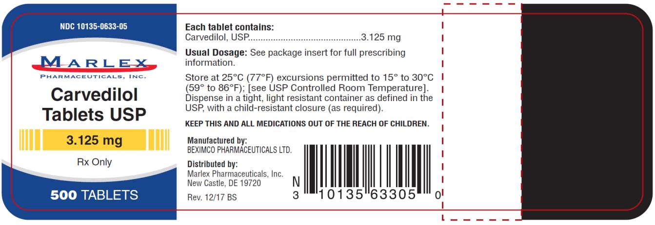 PRINCIPAL DISPLAY PANEL
NDC 10135-0633-05
Carvedilol 
Tablets USP
3.125 mg
500 Tablets
Rx Only
