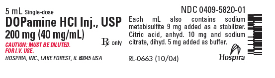 DOPAMINE HCI INJ., USP 200mg (40 mg/mL) 5mL VIAL