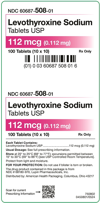 112 mcg Levothyroxine Sodium Tablets Carton