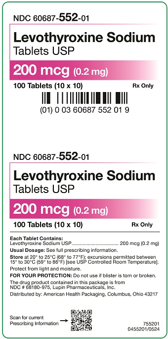 200 mcg Levothyroxine Sodium Tablets Carton