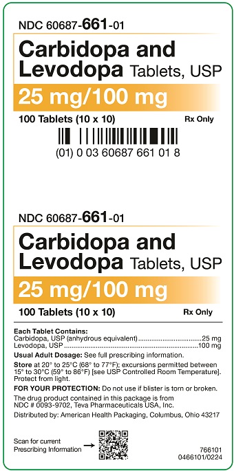 25 mg/100 mg Carbidopa and Levodopa Tablets Carton