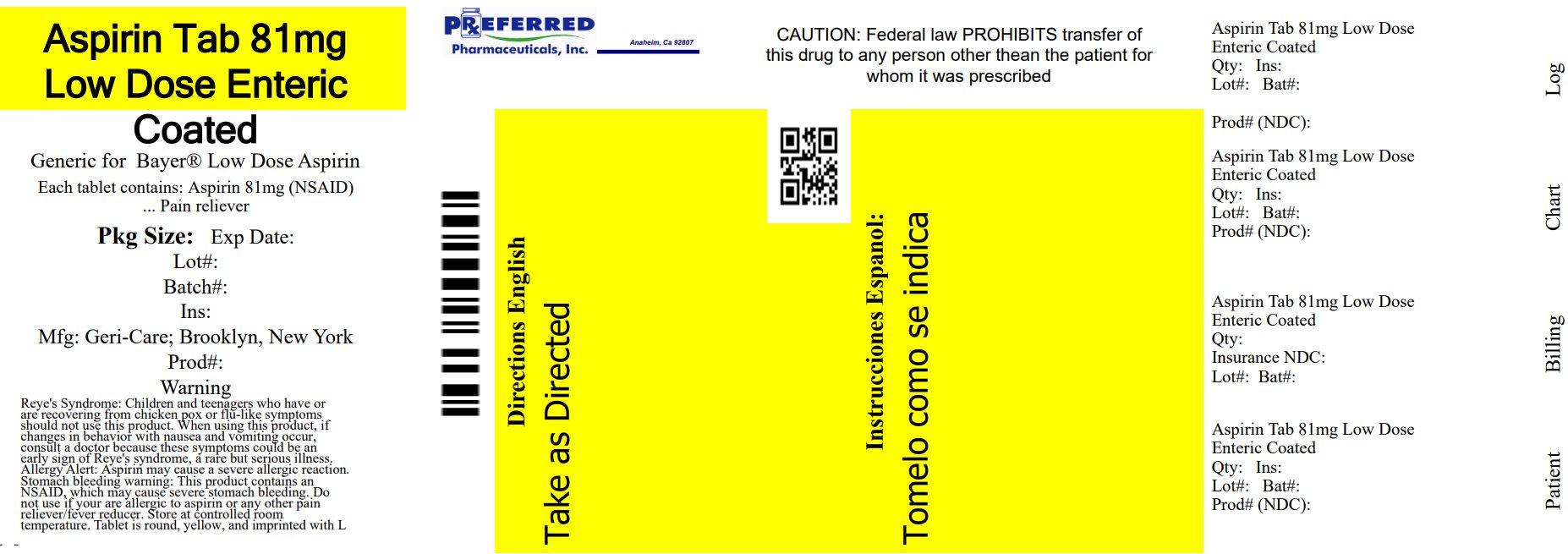 A yellow rectangular object with black text

Description automatically generatedAspirin Tab 81mg Low Dose Enteric Coated