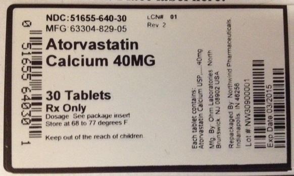 Atorvastatin 40mg 51655-640-30