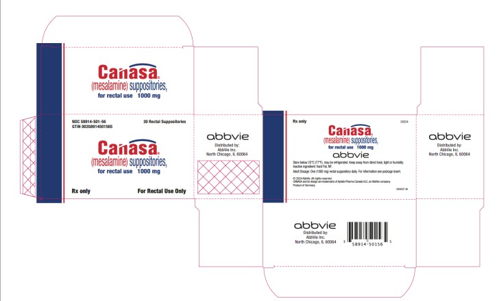 PRINCIPAL DISPLAY PANEL
NDC 58914-501-56
30 Rectal Suppositories
Canasa
(mesalamine) suppositories
for rectal use 1000 mg
For Rectal Use Only
Rx Only
