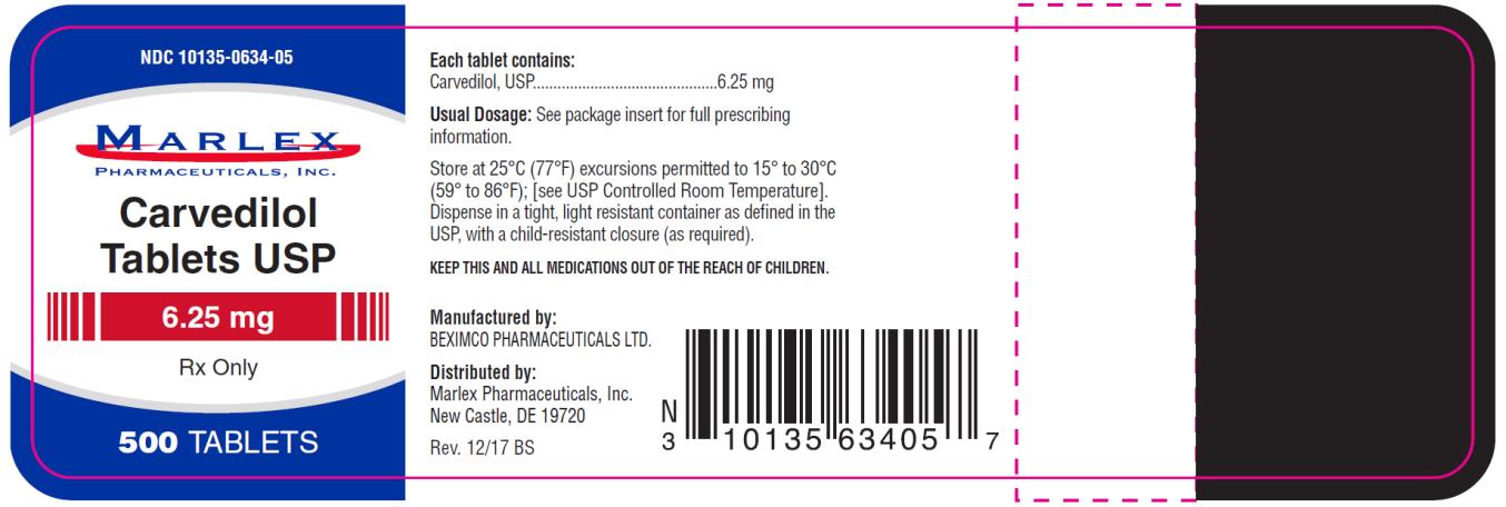 PRINCIPAL DISPLAY PANEL
NDC 10135-0634-05
Carvedilol 
Tablets USP
6.25 mg
500 Tablets
Rx Only
