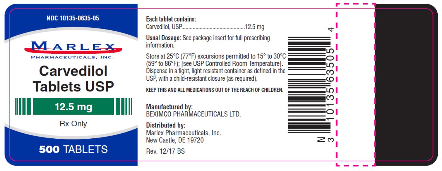 PRINCIPAL DISPLAY PANEL
NDC 10135-0635-05
Carvedilol 
Tablets USP
12.5 mg
500 Tablets
Rx Only
