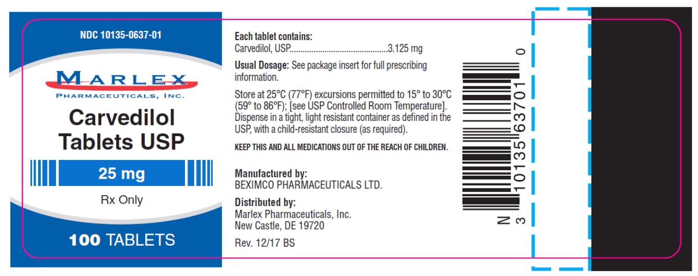 PRINCIPAL DISPLAY PANEL
NDC 10135-0637-01
Carvedilol 
Tablets USP
25 mg
100 Tablets
Rx Only
