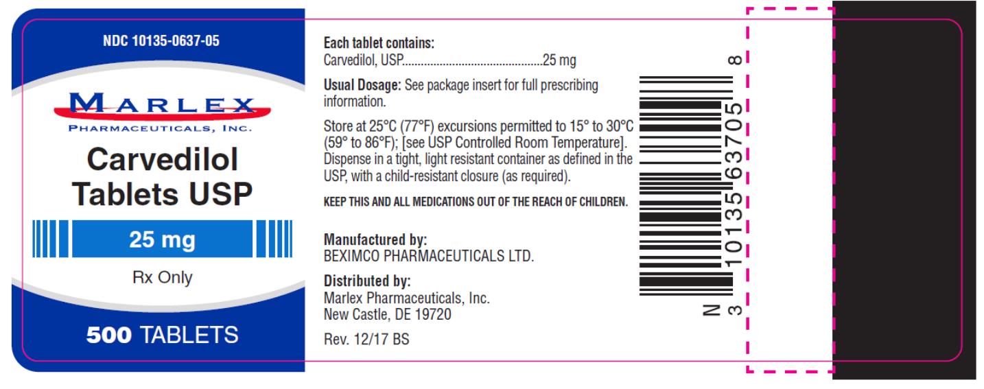 PRINCIPAL DISPLAY PANEL
NDC 10135-0637-05
Carvedilol 
Tablets USP
25 mg
500 Tablets
Rx Only
