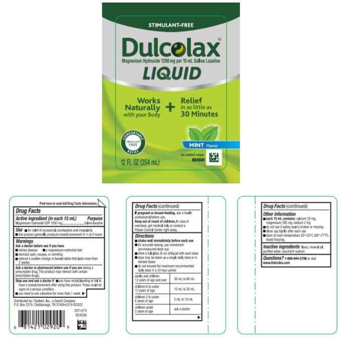 STIMULANT-FREE
Dulcolax
Magnesium Hydroxide 1200 mg per 15 mL Saline Laxative
MINT flavor
12 Fl Oz (354 mL)
