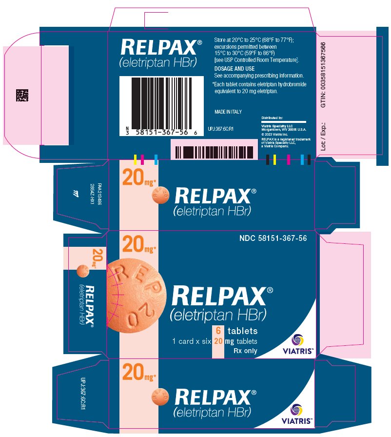 Relpax (eletriptan HBr) 20 mg Carton Label