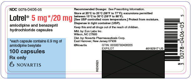 PRINCIPAL DISPLAY PANEL         NDC 0078-0406-05         Lotrel® 5 mg*/20 mg         amlodipine and benazepril         hydrochloride capsules         *each capsule contains 6.9 mg of         amlodipine besylate         100 capsules         Rx only         NOVARTIS