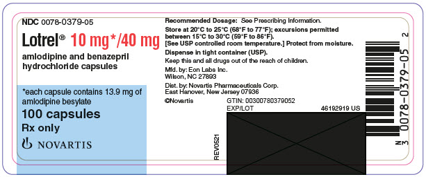 PRINCIPAL DISPLAY PANEL         NDC 0078-0379-05         Lotrel® 10 mg*/40 mg         amlodipine and benazepril         hydrochloride capsules         *each capsule contains 13.9 mg of         amlodipine besylate         100 capsules         Rx only         NOVARTIS