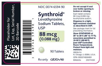 NDC 0074-6594-90 
Synthroid®
Levothyroxine 
Sodium Tablets, 
USP 
88 mcg 
(0.088 mg) 
90 Tablets 
Rx only abbvie 
